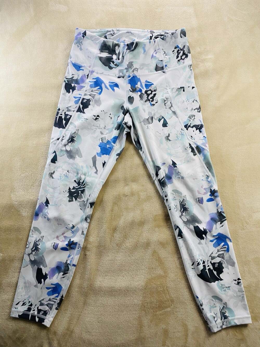 Athleta Womens Leggings M Tight Floral Blue White Elation Crop Pants